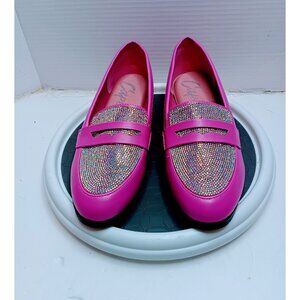 Pink Rhinestone Embellished Loafers Womens Size 8 Slip-On Shoes With Rubber Sole